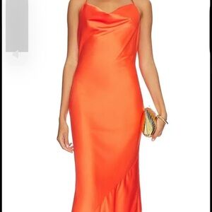Orange Cowl Neck Sleeveless Maxi Dress